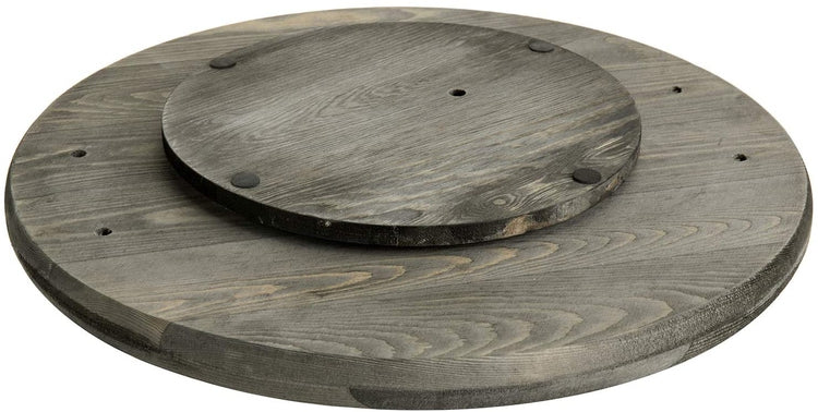 18 Inch Gray Wood Lazy Susan Turntable Serving Tray with Vintage Metal Handles-MyGift