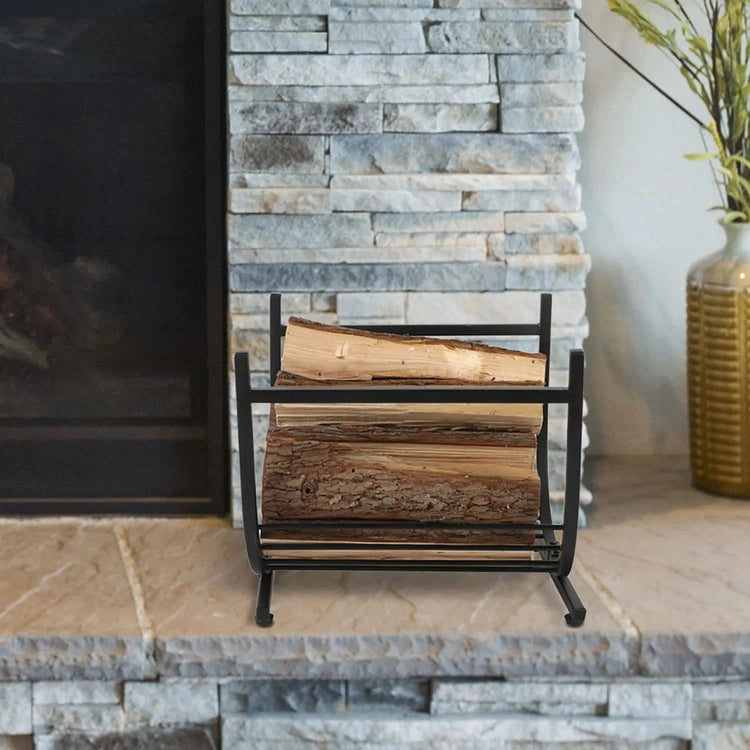 Industrial Firewood Rack, Matte Black Metal Freestanding U-Shape Log Holder, Compact Fireplace Storage Firewood Caddy-MyGift