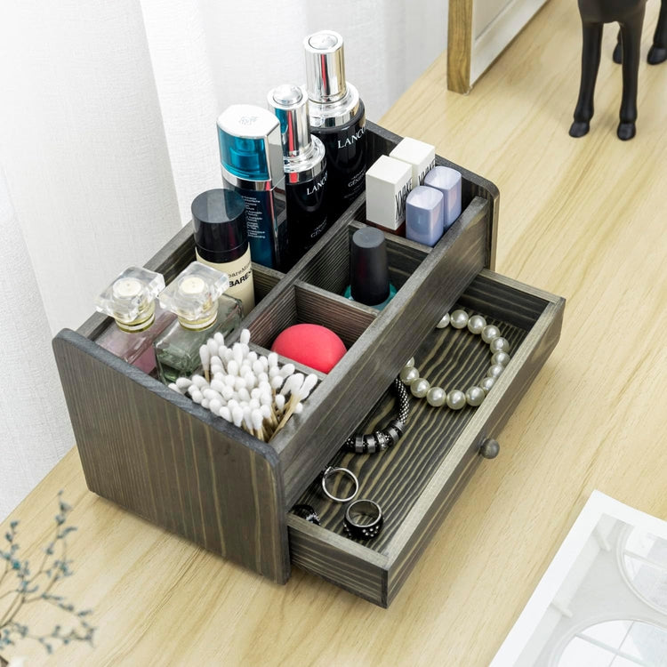 6 Compartment Gray Wood Modular Vanity Storage Box, Tabletop