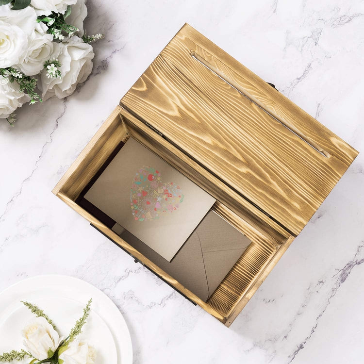 Wedding Card Box, Wood Reception Gift Card Box, Wall Mountable Card Holder  with Hinged Lid