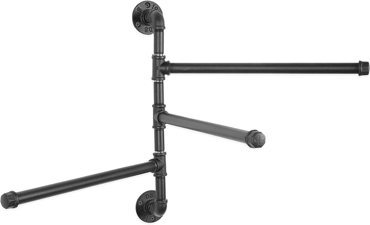 Black Wall-Mounted Industrial Pipe, 3-Arm Swivel Towel Bar Rack – MyGift