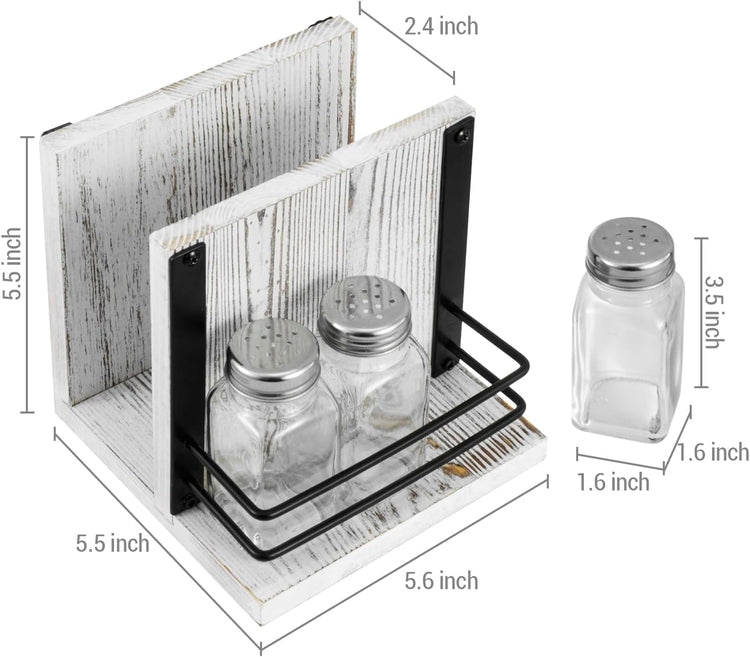 SALT AND PEPPER SHAKERS WITH BLACK WIRE CADDY