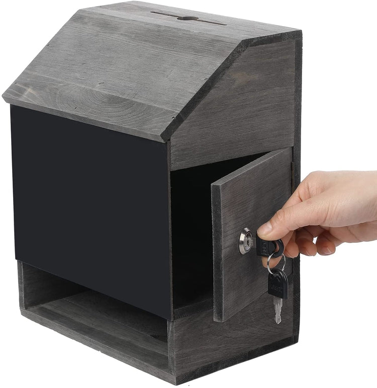 Gray Wood Suggestion, Comment Box with Lock and Chalkboard Surface, Feedback Collector Ballot Holder-MyGift