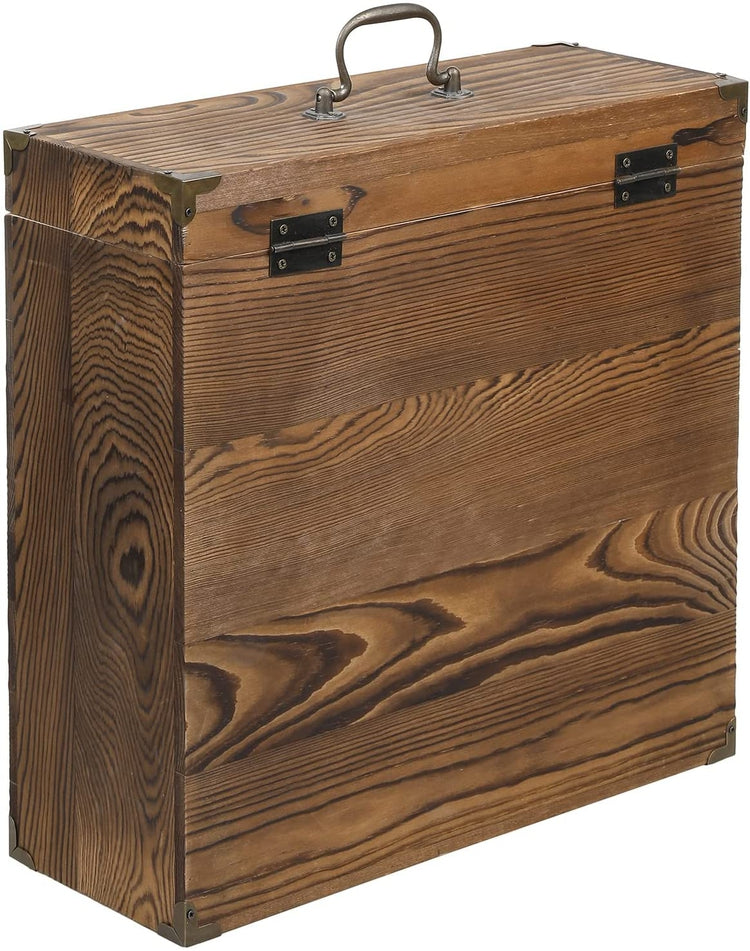 Burnt Wood Portable Vinyl Record Storage Box with Antique Carrying Han –  MyGift