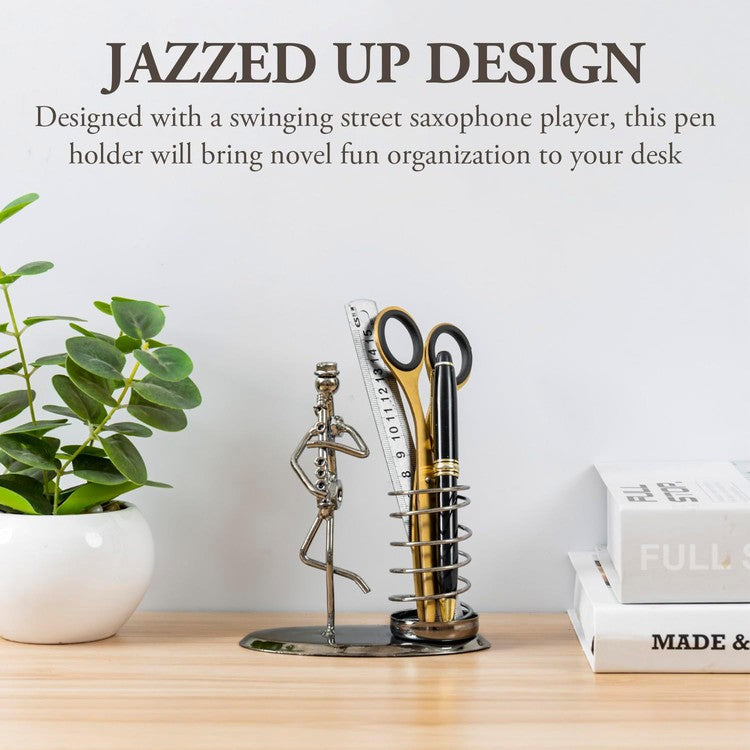 Gun Metal Pen Holder, Musical Jazz Clarinet Office Desk Pencil Cup for Signature Pens-MyGift