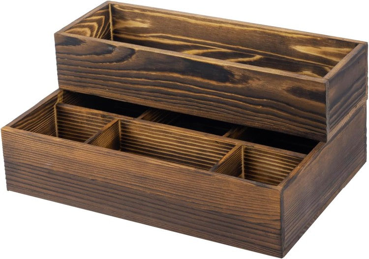 2 Tier Brown Wood Stackable Modular Vanity Storage Organizer Trays
