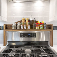 3 Tier Industrial Spice Rack, Matte Black Metal and Burnt Wood