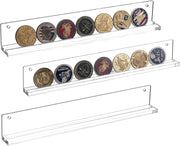 Wall Mounted Clear Acrylic Challenge Coin Holder, Single Row Military Coins Collection Shelf, Set of 3-MyGift