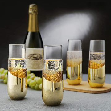 10 oz Brass-Plated Sparkling Wine Glass Modern Stemless Champagne Flut ...