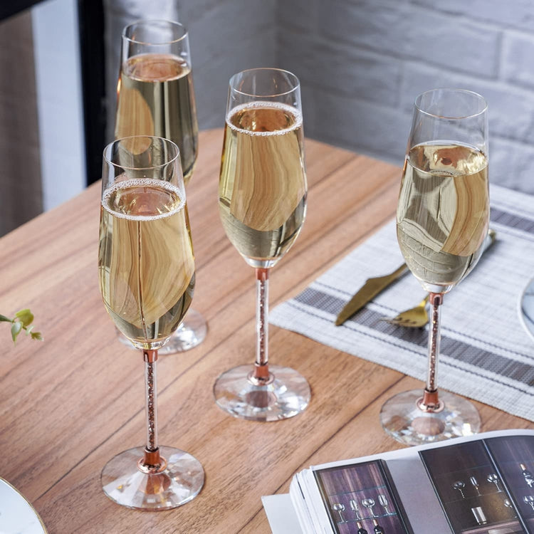 Toasting Flutes with Crystal-Filled Stems