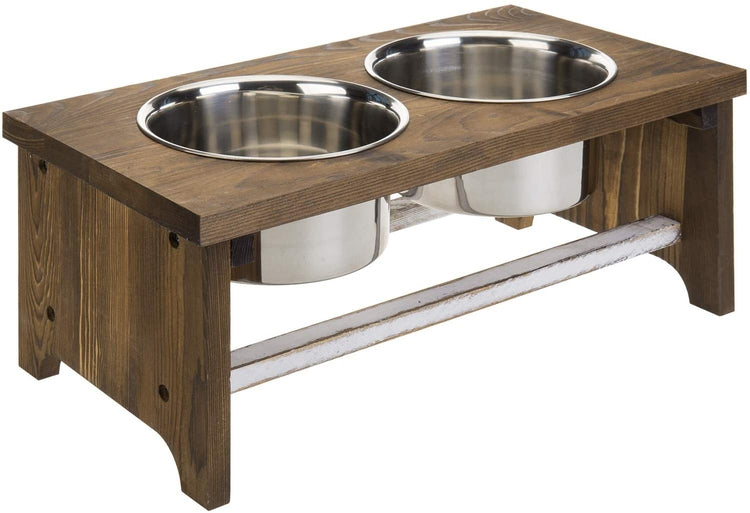 7 Inch Tall Burnt Wood Medium Dog Raised Feeder, Pet Food Stand with 2 –  MyGift