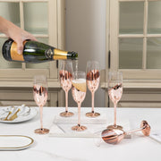 Set of 6, Stemmed Champagne Flute Glasses in Rose Gold-Tone Finish-MyGift