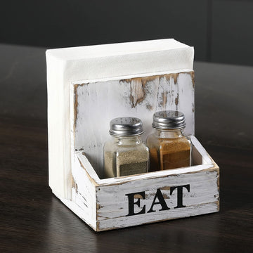 Rustic Wood Napkin Holder with 3 Salt and Pepper Shaker Set, Seasoning –  MyGift