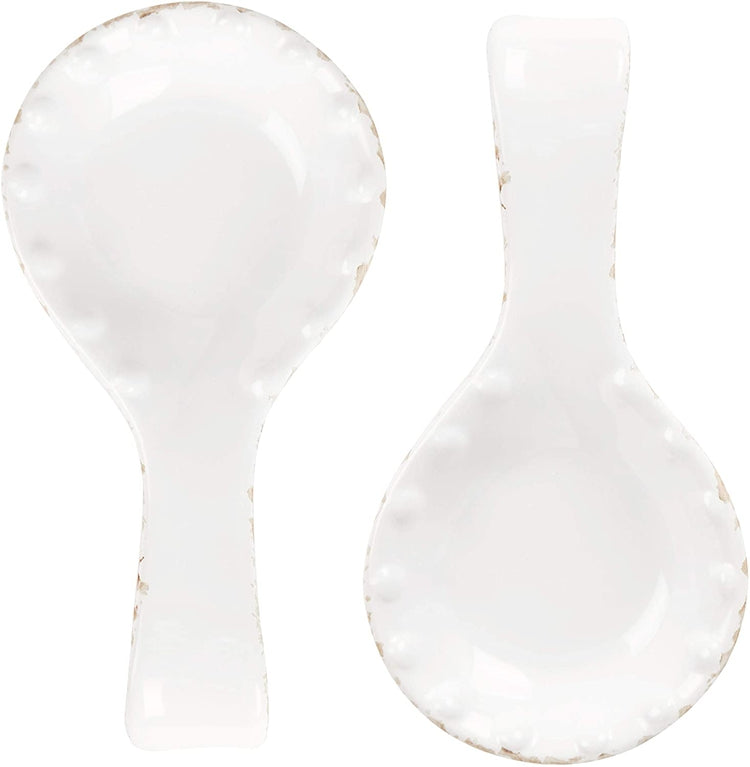 MyGift Set of 2 Ceramic Spoon Rest, Upright Ladle Holder Ceramic Dish with  Silver Stainless Steel Rack