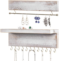 Ash Gray 2-Piece Wood Jewelry Organizer with 12 Hooks, Wall Mounted Br –  MyGift