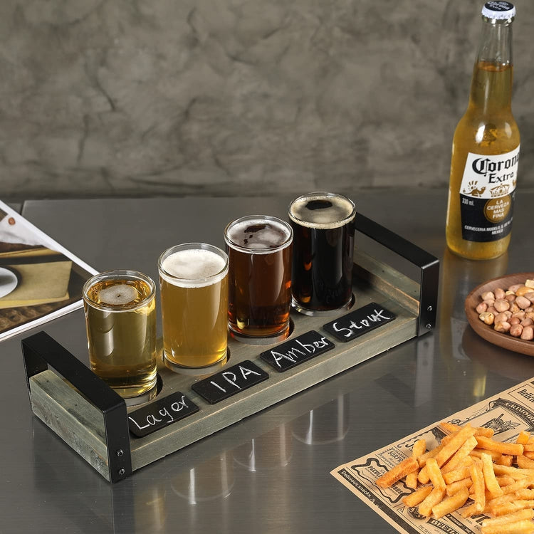 Black Metal Beer Flight Tasting Glasses Set Includes 5 oz Craft Beer  Glasses and Serving Tray