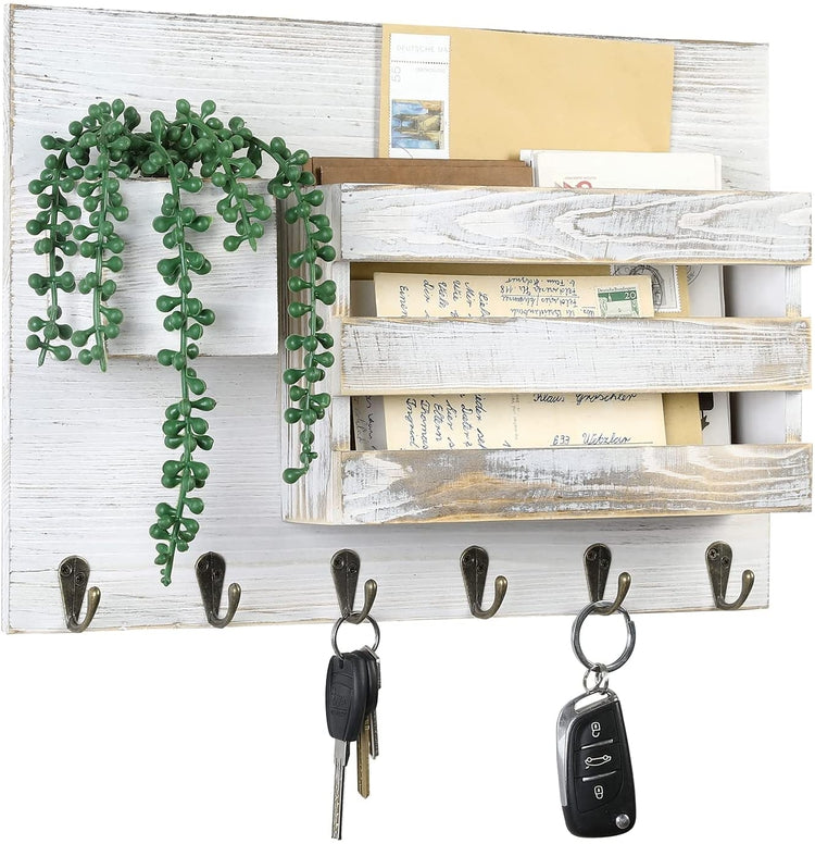 Whitewashed Wood Entryway Organizer with Chalkboard & Key Hooks – MyGift