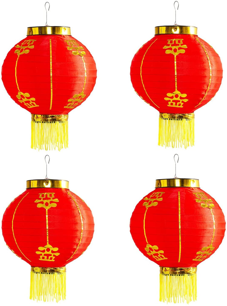 Set of 4, Red Chinese Decorative Hanging Party Lantern Asian Decorations-MyGift