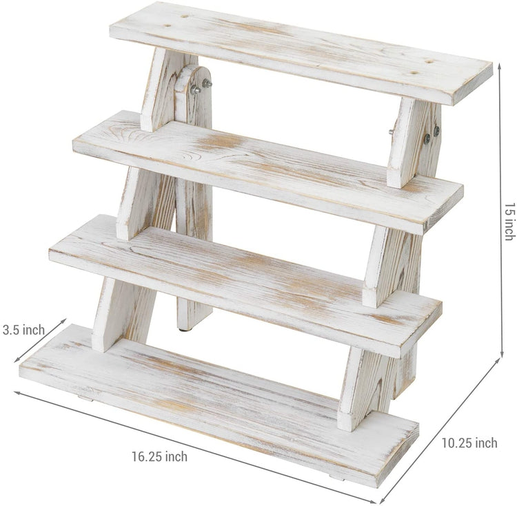 4 Tier Cascading Whitewashed Wood Retail Stair Shelf Display Riser, Cupcake Dessert Stand-MyGift