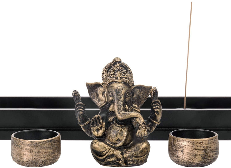 Ganesh Statue Incense Stick Burner Tray with Candle Holders-MyGift