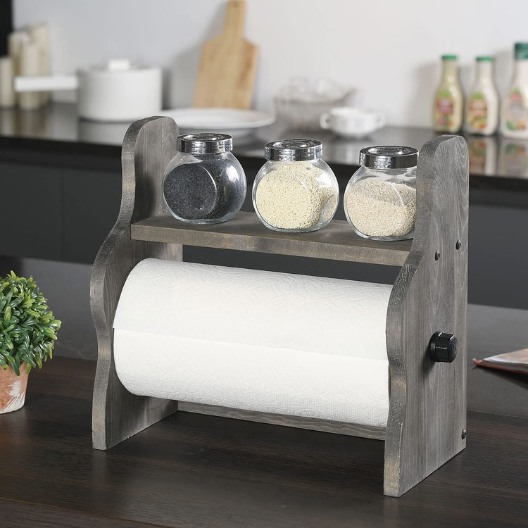 Wall Mounted Weathered Gray Wood Kitchen Paper Towel Roll Holder & Spi –  MyGift