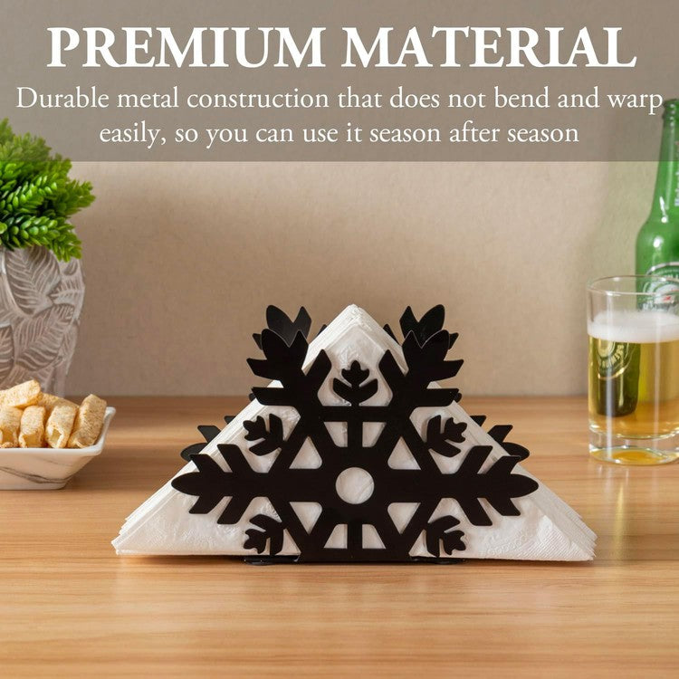 Black Metal Winter Snowflake Cutout Napkin Holder, Tabletop Dispenser for Disposable Dining Tissue-MyGift