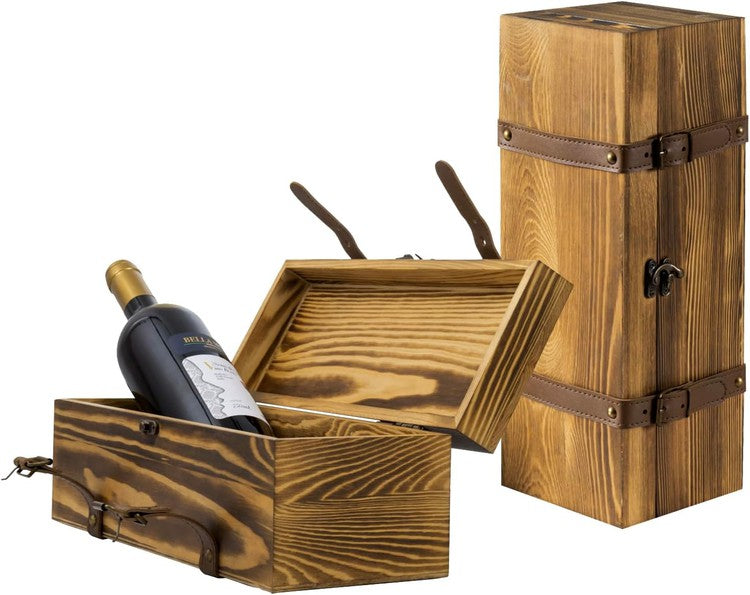 Burnt Wood Wine Gift Boxes, Decorative Box Single Bottle Holder