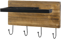 Cabinet Towel Holder, Rustic Burnt Wood and Black Metal Over The Door Towel  Rack