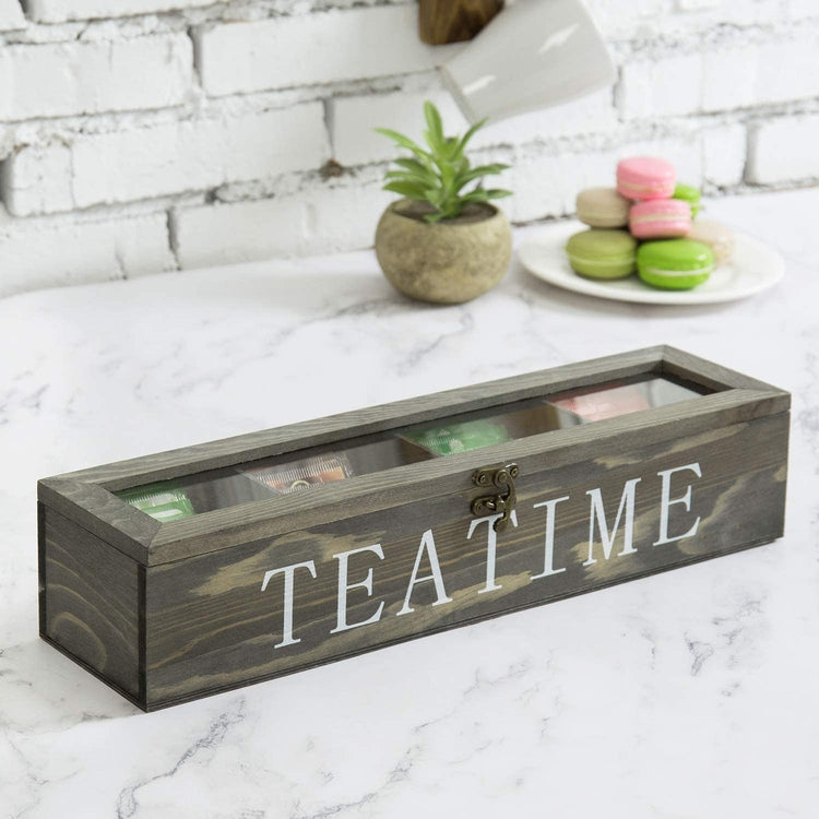 Gray Wood Tea and Condiment Organizer Storage Caddy with Compartments –  MyGift