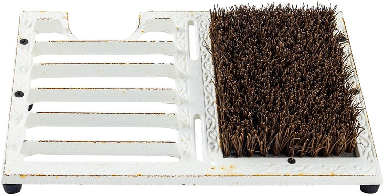 Heavy Duty White Cast Iron Angled Shoe Scraper and Scrubber Mat