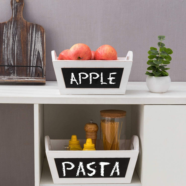 Set of 2, White Vintage Wood Nesting Shelf Baskets, Organizer Storage Crates with Chalk Board Signs-MyGift