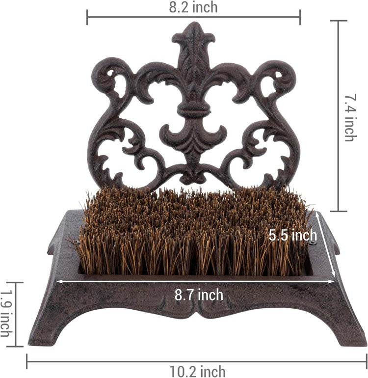 Dark Brown Cast Iron Shoe Scrubber with Vintage Baroque Scrollwork Design, Outdoor Boot Mud Cleaning Dirt Remover Brush-MyGift