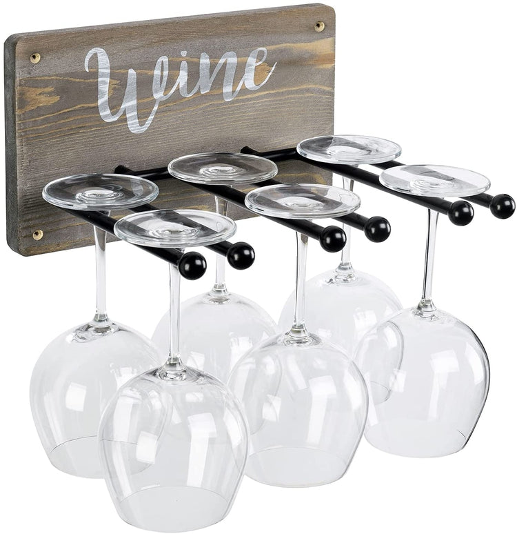 Industrial Black Metal Wine Glass Holder, Wall Rack Bar Stemware Hange –  MyGift