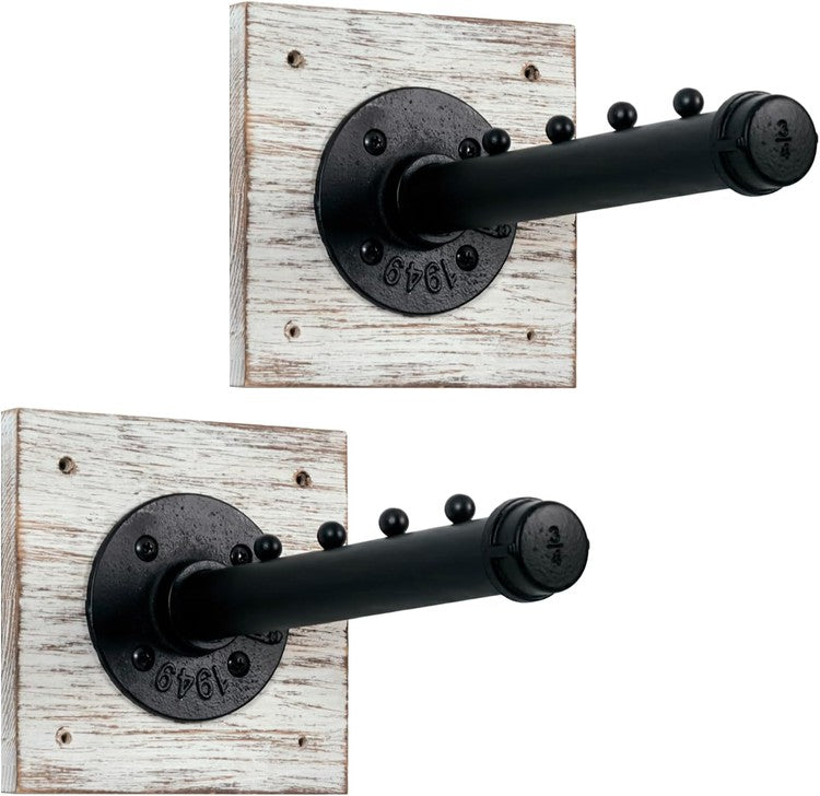 Set of 2, Wall Mounted Whitewashed Wood and Industrial Matte Black Met –  MyGift