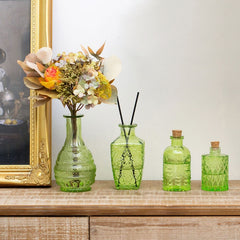 Vintage Embossed Glass Bottle Vases w/ Cork Lids, Set of 4 – MyGift