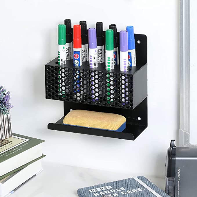  MyGift Wall-Mounted Whiteboard Marker Holder Organizer,  Vintage Gray Wood 10-Slot Dry Erase Marker and Eraser Storage Rack : Office  Products