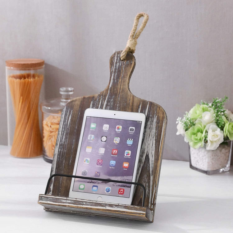 Cutting Board-Style Gray Wood Cookbook & Tablet Stand, Countertop Cookbook  Stand