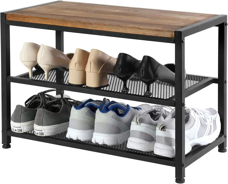 Tiered Shoe Storage Rack Entryway Bench, Mudroom Footwear