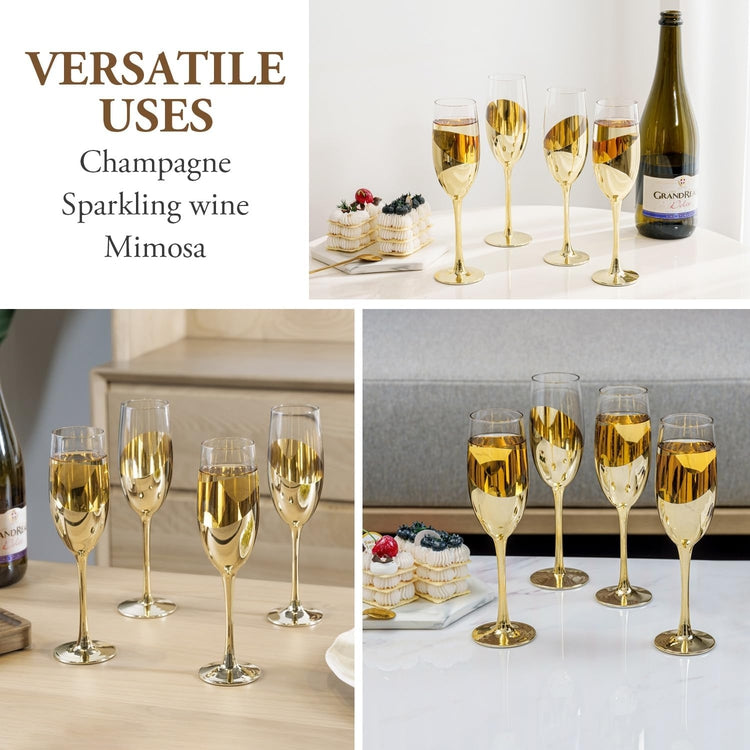 MyGift Modern Brass Tone Stemmed Wine Glasses, Set of 4 Dinner