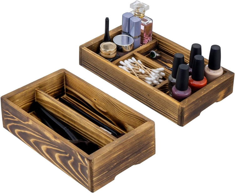 Burnt Brown Wood Vanity Organizer Rack with 4 Storage Drawers for