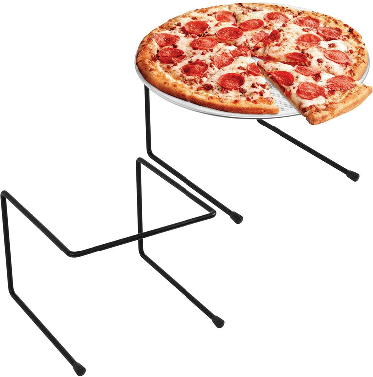 Set of 4, Black Metal Pizza Pan Riser Stands, Tabletop Food Platter Display Racks-MyGift