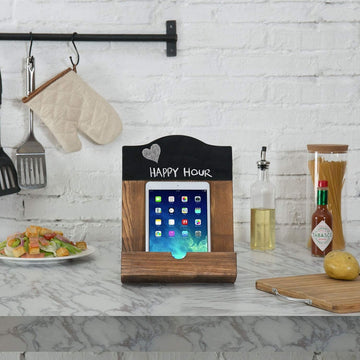 Gray Wood Cutting Board-Style Cookbook and Tablet Stand