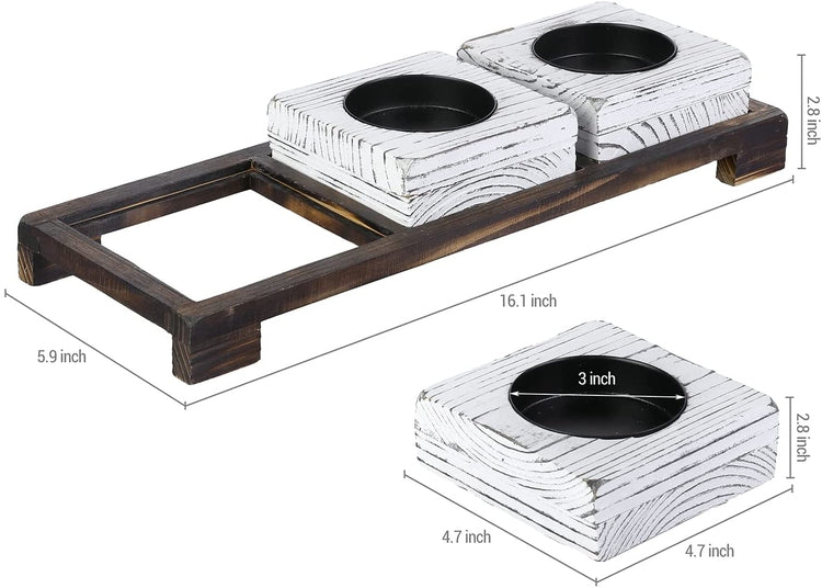 3 Metal Candle Holders with Torched Wood Tray and Artificial