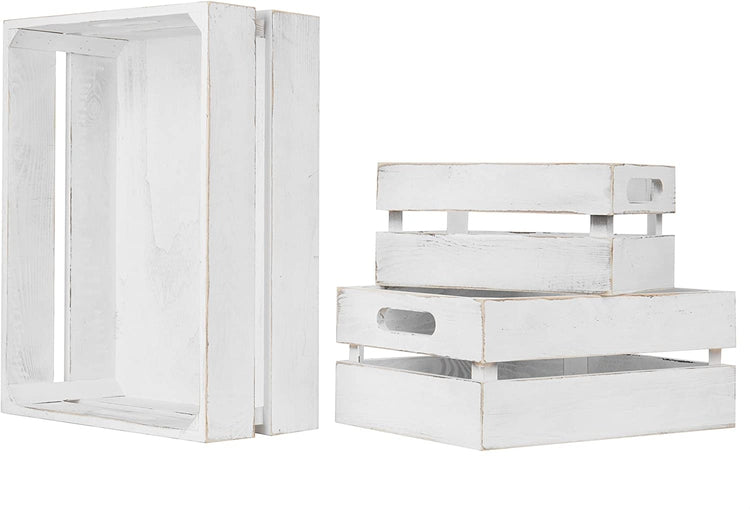 Set of 3, Vintage White Wood Nesting Storage Crates-MyGift