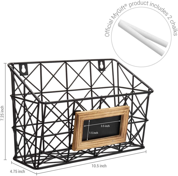 Wall Mounted Geometric Black Metal Wire Mail Storage Baskets with Wood –  MyGift