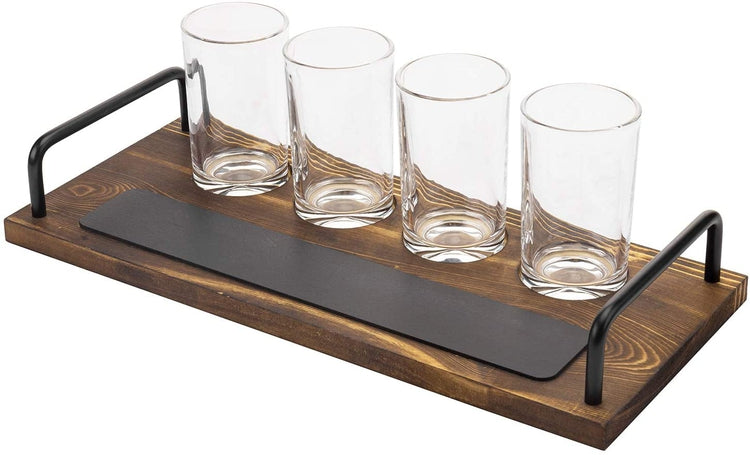 Industrial Pipe & Burnt Wood Beer/Whiskey Flight Set with 4