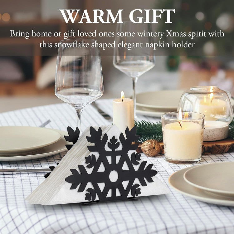 Black Metal Winter Snowflake Cutout Napkin Holder, Tabletop Dispenser for Disposable Dining Tissue-MyGift