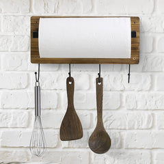 Burnt Wood and Gold Metal Kitchen Paper Towel Holder, Wall Mounted