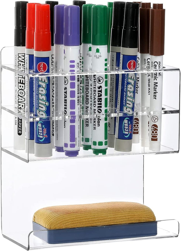 Wall Mounted Tiered Clear Acrylic Dry Erase Whiteboard Marker and Eraser  Storage Holder Stand