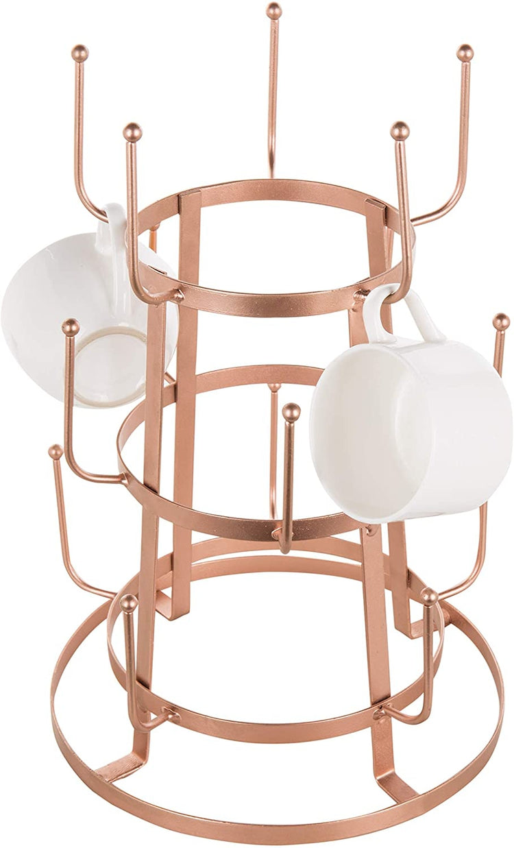 MyGift 15-Hook Rose Gold-Tone Metal Coffee Mug and Cup Stand